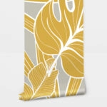 Αυτοκόλλητη Ταπετσαρία τοίχου YELLOW AND GREY TROPICAL LEAVES