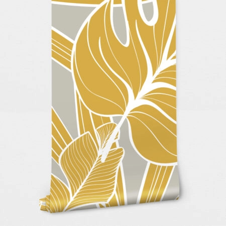 Αυτοκόλλητη Ταπετσαρία τοίχου YELLOW AND GREY TROPICAL LEAVES - Tropical Sticky 2