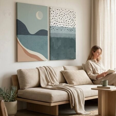 Σετ Δίπτυχος Πινακας σε καμβά ABSTRACT SEA VIEW