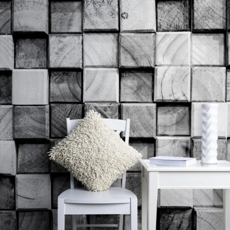 Αυτοκόλλητη Ταπετσαρία τοίχου GREY WOODEN BLOCKS - Απομίμηση υλικών Sticky 1