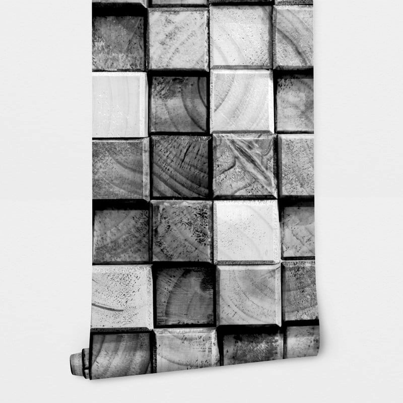 Αυτοκόλλητη Ταπετσαρία τοίχου GREY WOODEN BLOCKS