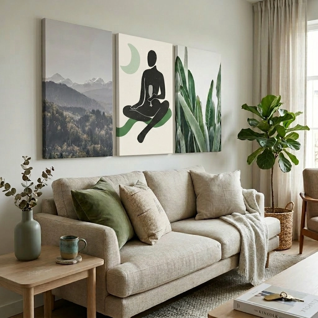 Σετ Τριπτυχος Πινακας σε καμβά SUBTLE GREEN