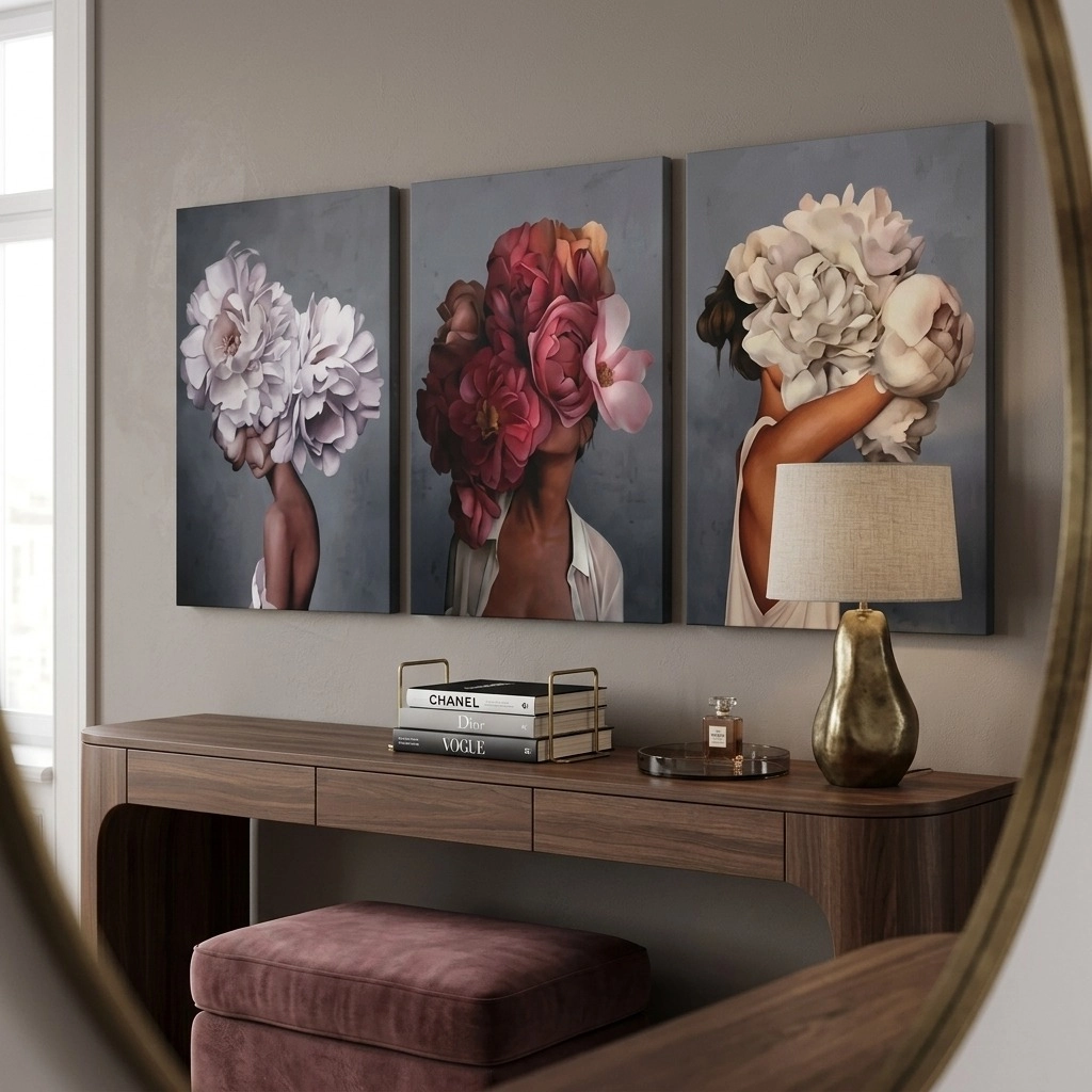 Σετ Τριπτυχος Πινακας σε καμβά WOMEN FLOWER HEADS