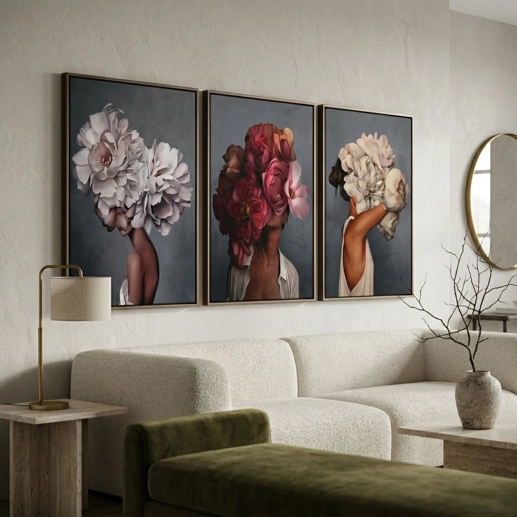 Σετ Τριπτυχος Πινακας σε καμβά WOMEN FLOWER HEADS
