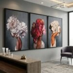 Σετ Τριπτυχος Πινακας σε καμβά WOMEN FLOWER HEADS
