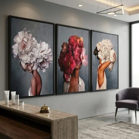 Σετ Τριπτυχος Πινακας σε καμβά WOMEN FLOWER HEADS - Πορτραιτα και Φιγουρες Sticky 4