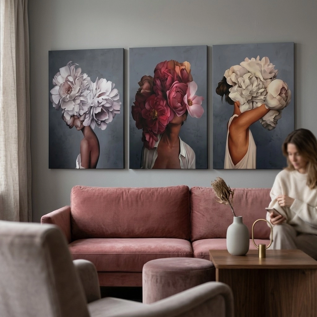 Σετ Τριπτυχος Πινακας σε καμβά WOMEN FLOWER HEADS