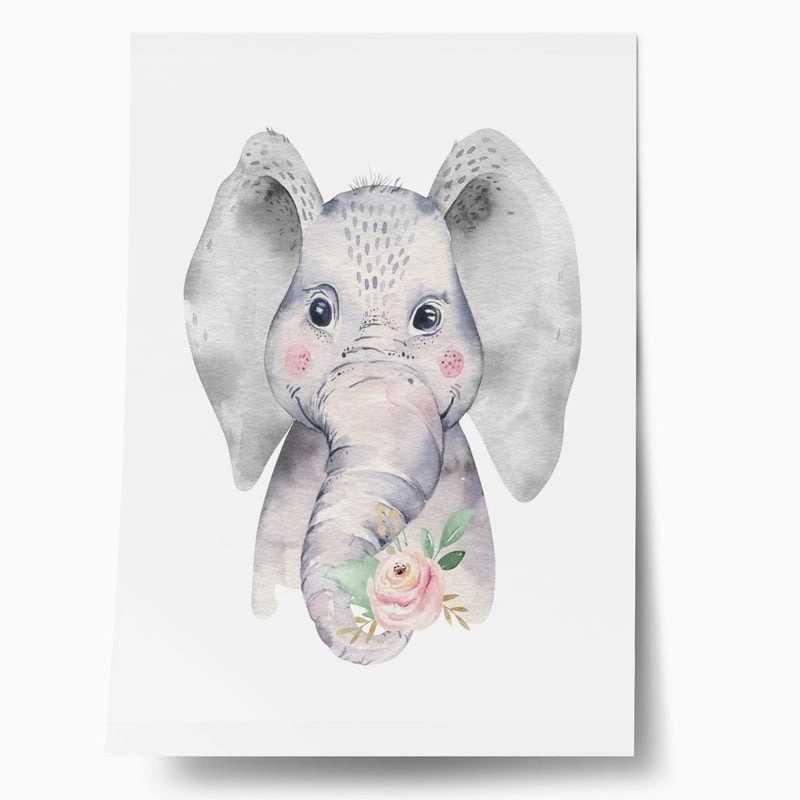 Πόστερ BABY ELEPHANT HOLDING A FLOWER