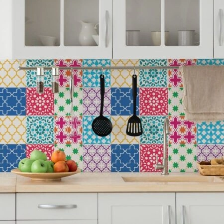 Αυτοκόλλητα Πλακάκια COLORFUL GEOMETRIC SET 8 τμχ - Αυτοκόλλητα Πλακακια