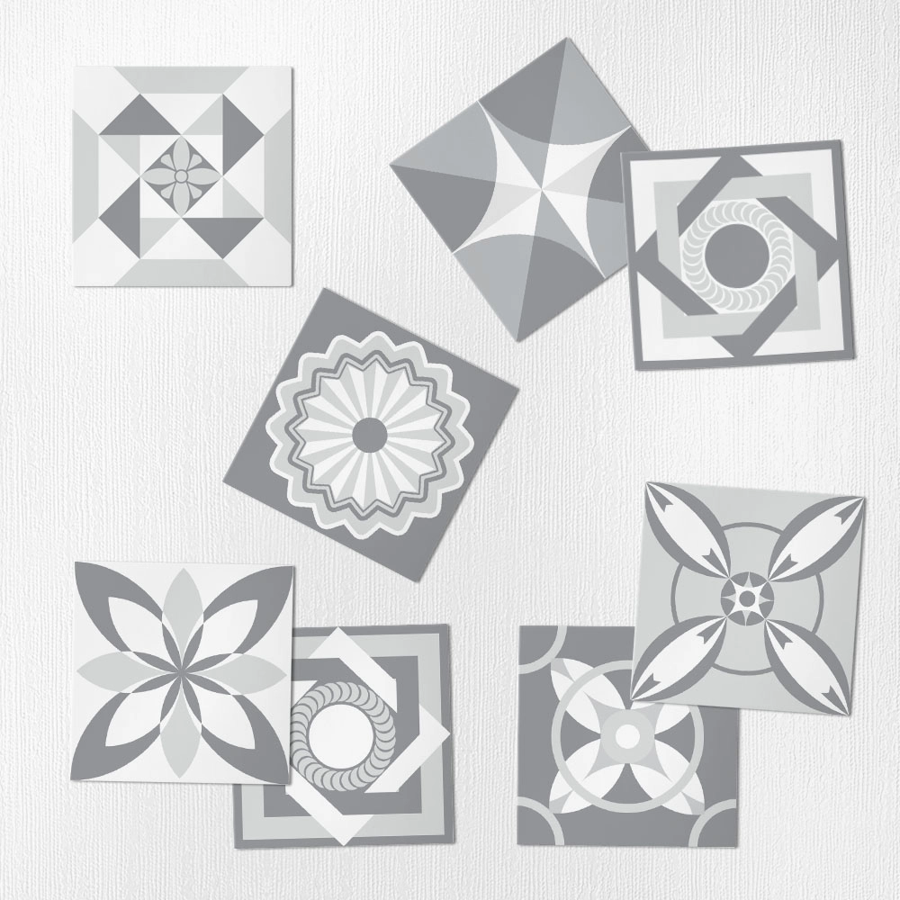 Αυτοκόλλητα Πλακάκια GREY GEOMETRIC CLASSIC SET 8 τμχ