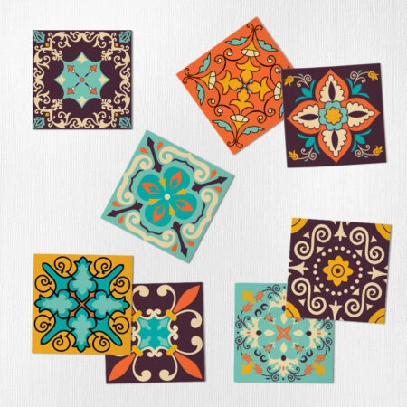 Αυτοκόλλητα Πλακάκια MINT ORANGE AND BROWN VINTAGE SET 8 τμχ - Αυτοκόλλητα Πλακακια Sticky 1
