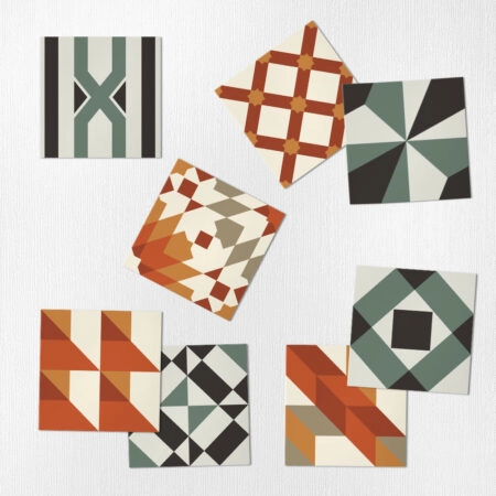 Αυτοκόλλητα Πλακάκια OLIVE AND ORANGE GEOMETRIC SET 8 τμχ - Αυτοκόλλητα Πλακακια Sticky 1