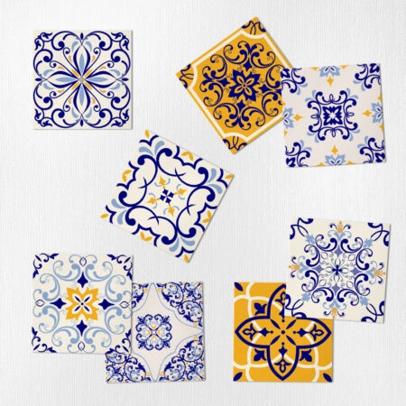 Αυτοκόλλητα Πλακάκια ORANGE AND BLUE VINTAGE SET 8 τμχ - Αυτοκόλλητα Πλακακια Sticky 1