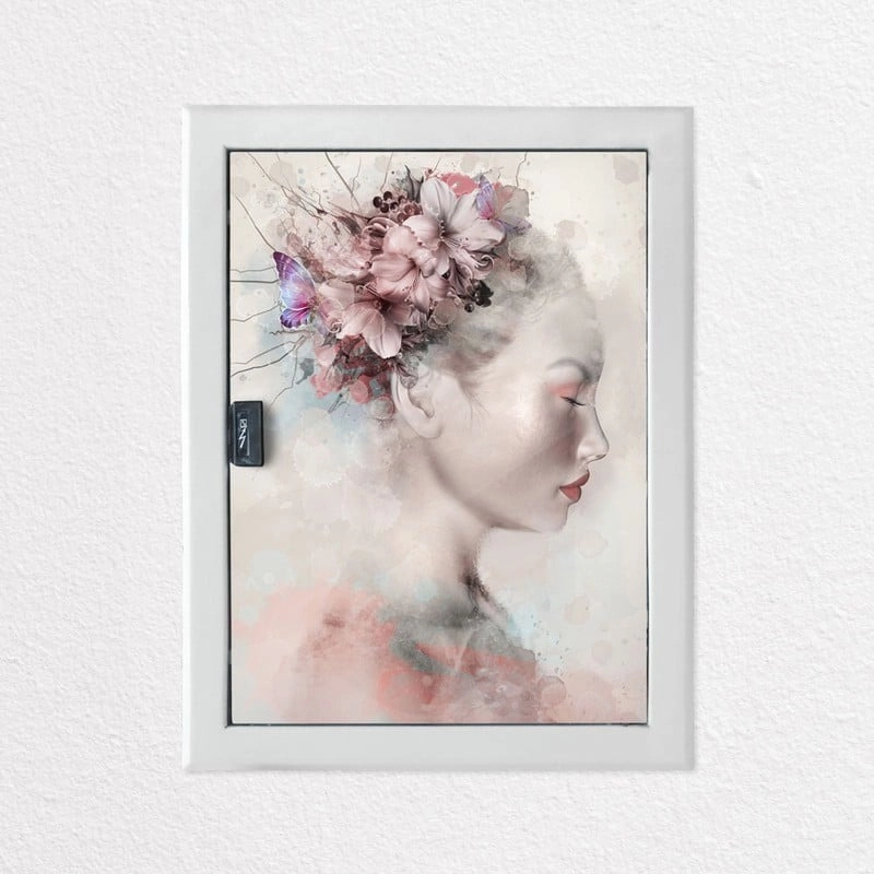 Aυτοκόλλητο ηλεκτρολογικού πίνακα WATERCOLOR PORTRAIT OF A WOMAN WITH LILIES