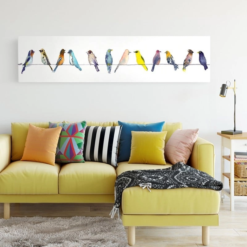 Πίνακας Πανοραμικός WATERCOLOR BIRDS ON WIRE