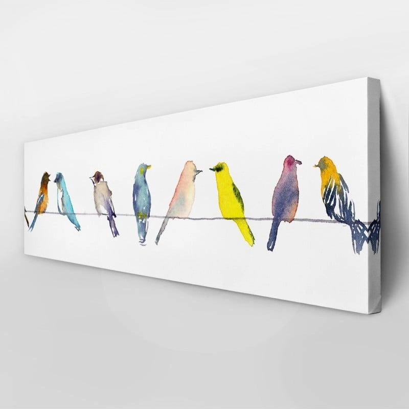 Πίνακας Πανοραμικός WATERCOLOR BIRDS ON WIRE
