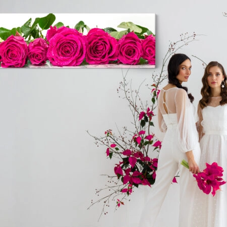 Πίνακας Πανοραμικός σε καμβά ROSES WITH DEW DROPS - Τριανταφυλλα