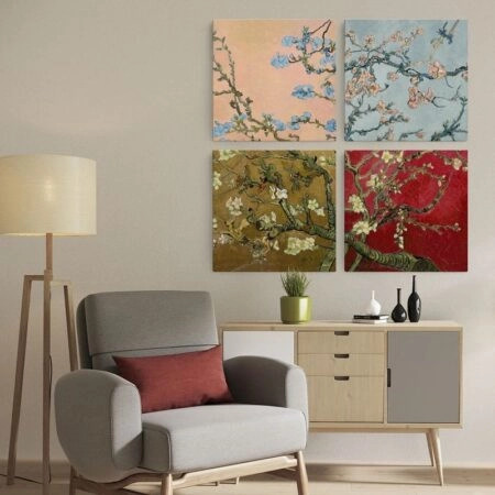 Τετράπτυχο σετ τετράγωνοι πίνακες VAN GOGH - ALMOND BLOSSOM - Vincent Van Gogh Sticky 1