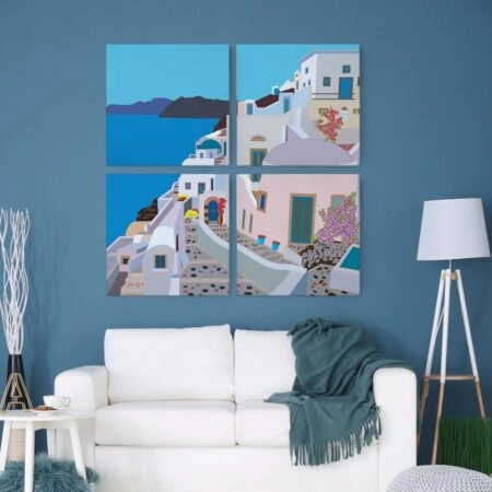 Τετράπτυχο σετ τετράγωνοι πίνακες GREEK ISLAND ILLUSTRATION - Νησια