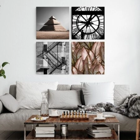 Τετράπτυχο σετ τετράγωνοι πίνακες GREY AND BLACK ABSTRACT - Αφηρημενα και Abstract