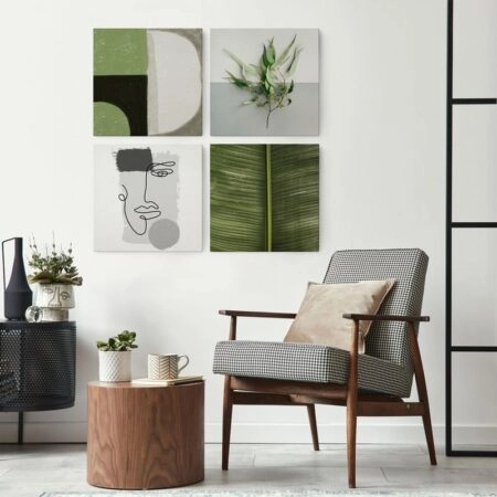 Τετράπτυχο σετ τετράγωνοι πίνακες MINIMAL ABSTRACT GREEN - Botanical - Φυτα