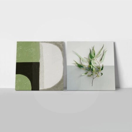 Τετράπτυχο σετ τετράγωνοι πίνακες MINIMAL ABSTRACT GREEN - Botanical - Φυτα Sticky 1