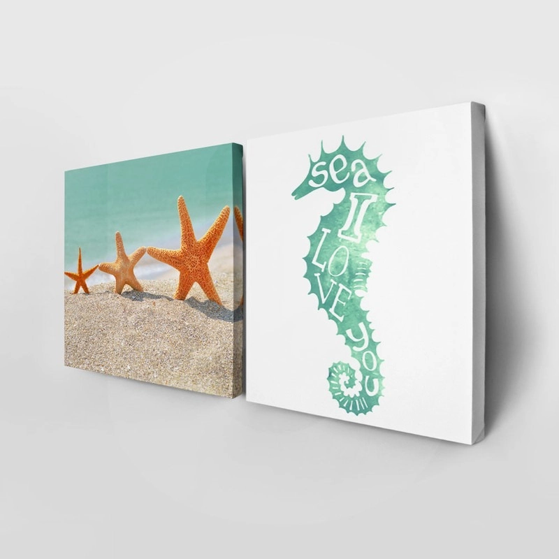 Τετράπτυχο σετ τετράγωνοι πίνακες MINT SEA DETAILS