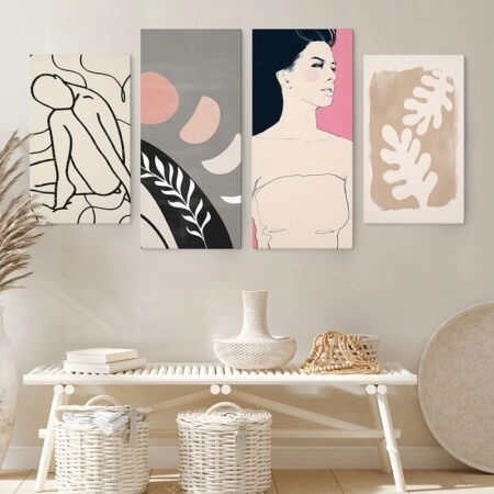 Τετράπτυχος Πινακας σε καμβά PINK AND GREY - Πινακες σε καμβα