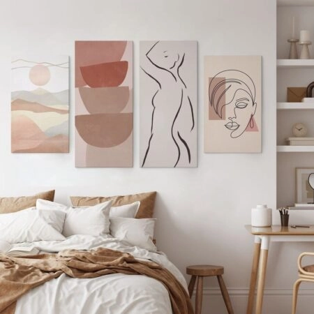 Τετράπτυχος Πινακας σε καμβά PINK ELEGANCE - Πορτραιτα και Φιγουρες