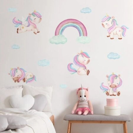 Αυτοκόλλητο τοίχου WATERCOLOR BABY UNICORNS AT THE SKY - Βρεφικα & Παιδικά