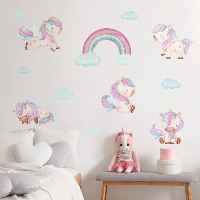 Αυτοκόλλητο τοίχου WATERCOLOR BABY UNICORNS AT THE SKY