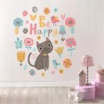 Aυτοκόλλητο τοίχου FLORAL WITH CAT AND BIRDS