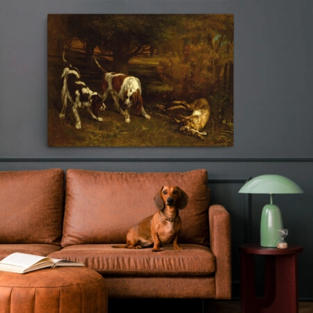 Πινακας σε καμβά GUSTAVE COURBET - HUNTING DOGS WITH DEAD HARE - Gustave Courbet
