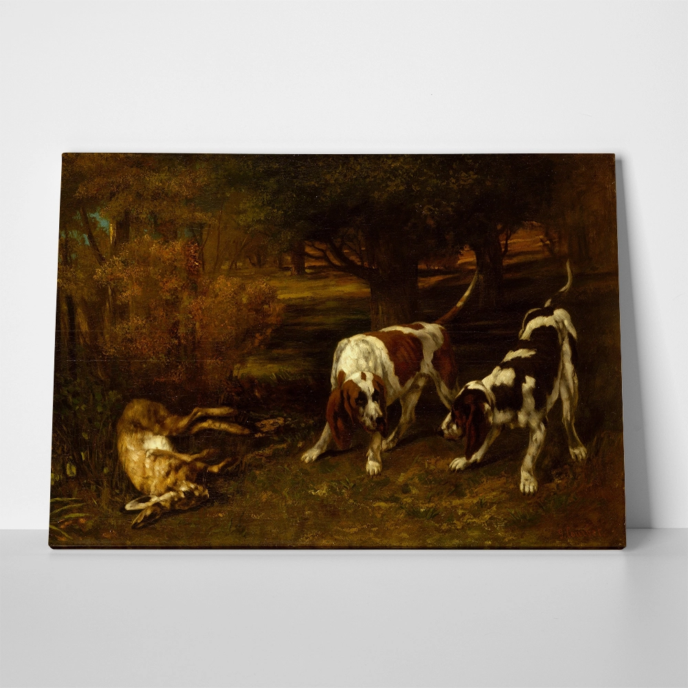 Πινακας σε καμβά GUSTAVE COURBET - HUNTING DOGS WITH DEAD HARE