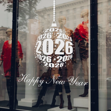Χριστουγεννιάτικο αυτοκόλλητο HAPPY NEW YEAR ORNAMENT - Χριστουγεννιάτικη βιτρίνα Sticky 1