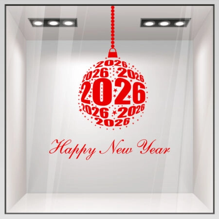 Χριστουγεννιάτικο αυτοκόλλητο HAPPY NEW YEAR ORNAMENT - Χριστουγεννιάτικη βιτρίνα