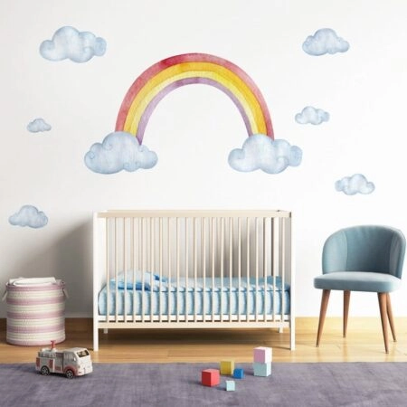 Αυτοκόλλητο τοίχου RAINBOW ON CLOUDS WATERCOLOR - Βρεφικα & Παιδικά