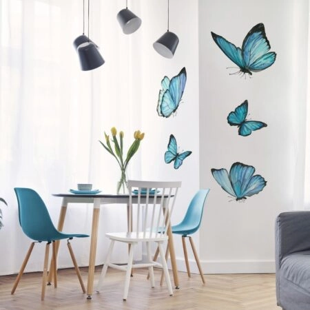 Αυτοκόλλητο τοίχου SET OF BLUE WATERCOLOR BUTTERFLIES - Ζωα