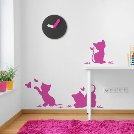 Αυτοκόλλητο τοίχου SILHOUETTES OF CATS WITH BUTTERFLIES - Ζωα