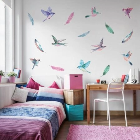Αυτοκόλλητο τοίχου WATERCOLOR BIRDS AND FEATHERS - Ζωα