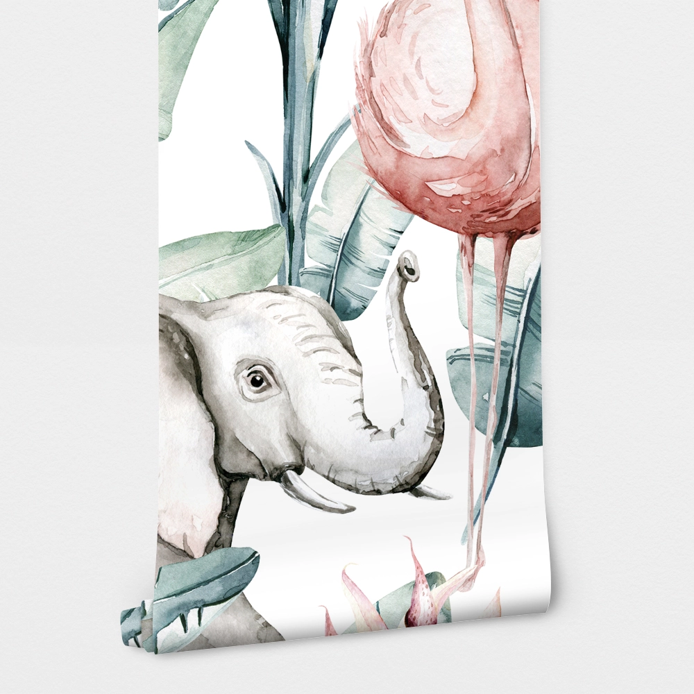 Αυτοκόλλητη Ταπετσαρία τοίχου TROPICAL FLAMINGO AND ELEPHANT