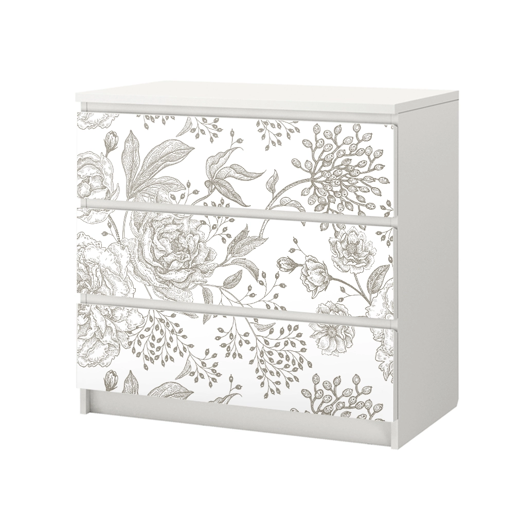 Αυτοκόλλητο Συρταριέρας GRAY VINTAGE FLOWERS