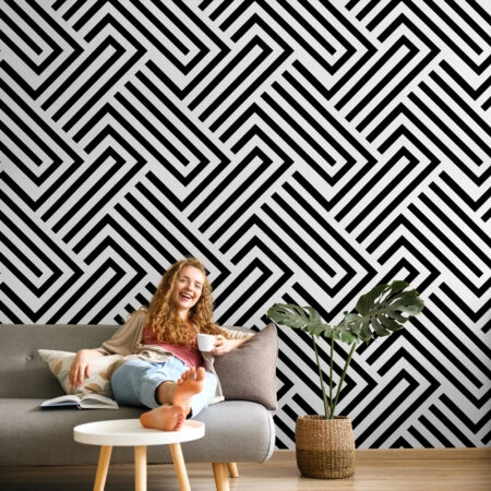 Αυτοκόλλητη Ταπετσαρία τοίχου BLACK & WHITE GEOMETRIC PATTERN - Μοτίβα