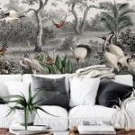 Αυτοκόλλητη Ταπετσαρία τοίχου CRANES IN FOREST PAINTING