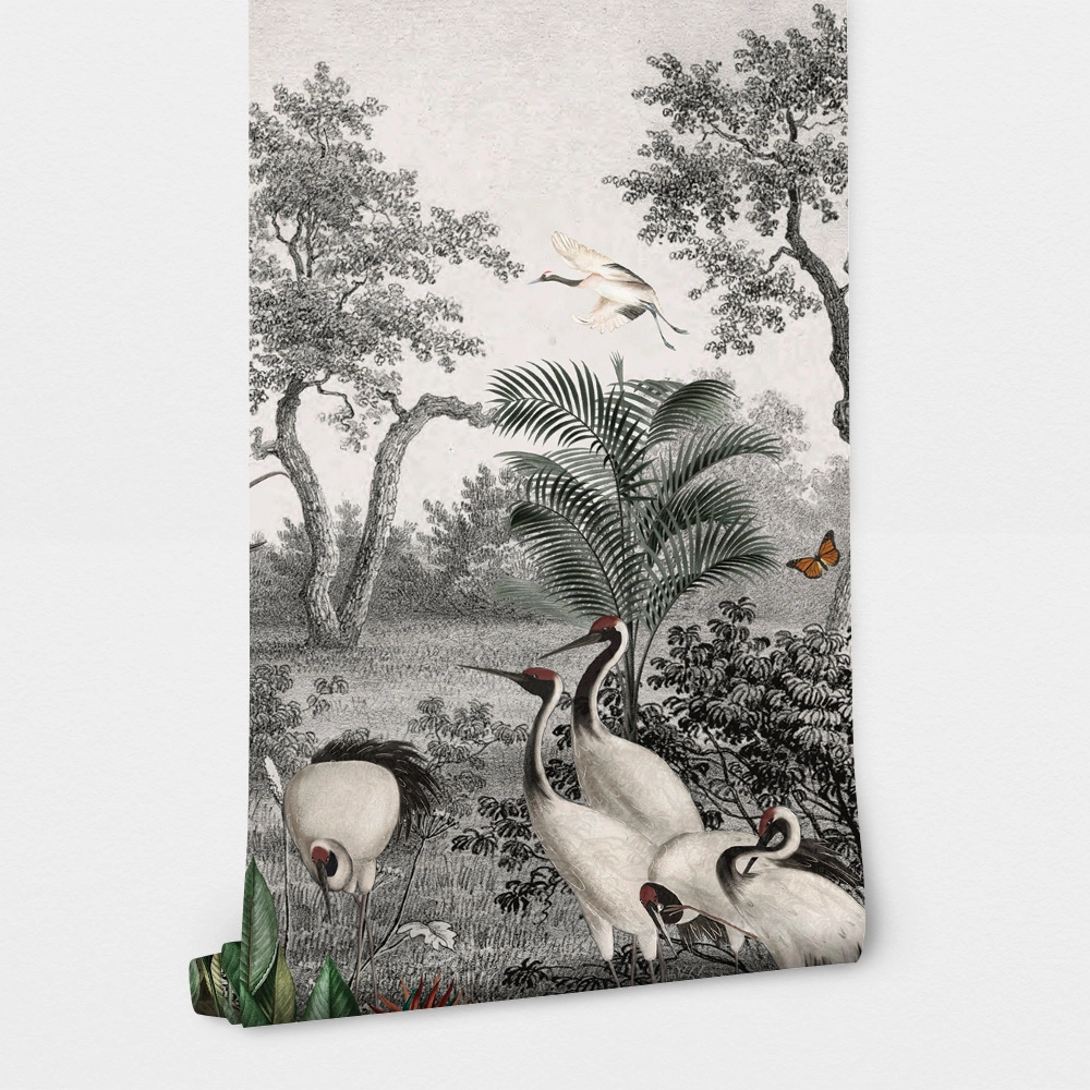 Αυτοκόλλητη Ταπετσαρία τοίχου CRANES IN FOREST PAINTING