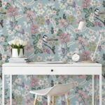 Αυτοκόλλητη Ταπετσαρία τοίχου FLORAL PATTERN WITH CUTE BIRDS