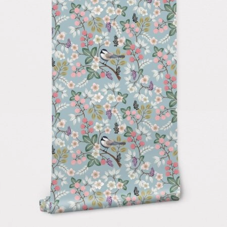 Αυτοκόλλητη Ταπετσαρία τοίχου FLORAL PATTERN WITH CUTE BIRDS - Floral - Λουλουδια Sticky 2