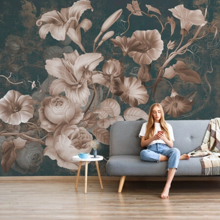 Αυτοκόλλητη Ταπετσαρία τοίχου HORN FLOWERS PAINTING - Floral - Λουλουδια