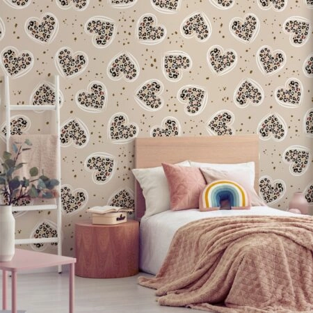 Αυτοκόλλητη Ταπετσαρία τοίχου LEOPARD PATTERN HEARTS - Εφηβικές Ταπετσαρίες