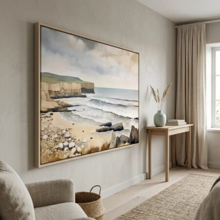 Πινακας σε καμβά PAINTING OF THE  SEASCAPE WITH ROCK SHORE - Παραλιες Sticky 6